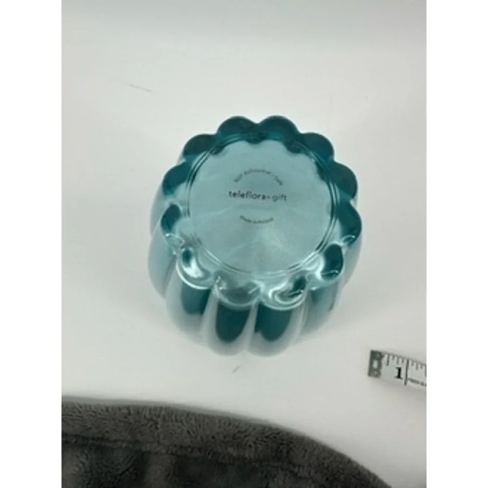 Teleflora Gift Vase Teal Green‎ Ribbed Scalloped Flower Holder Home Decor